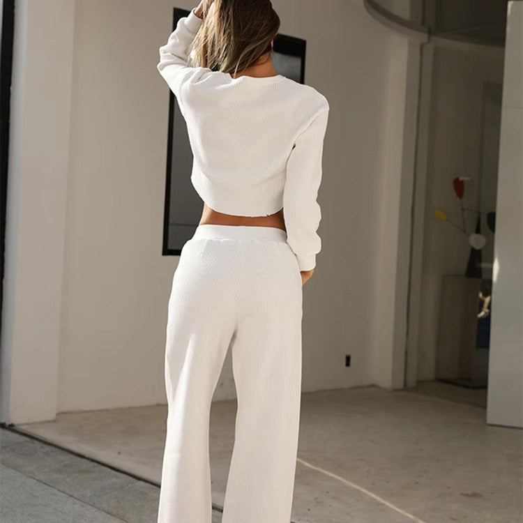 Prążkowany komplet damski crop top