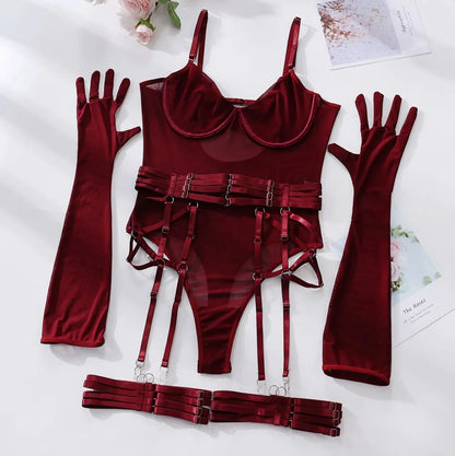 Burgundowe body z rękawiczkami