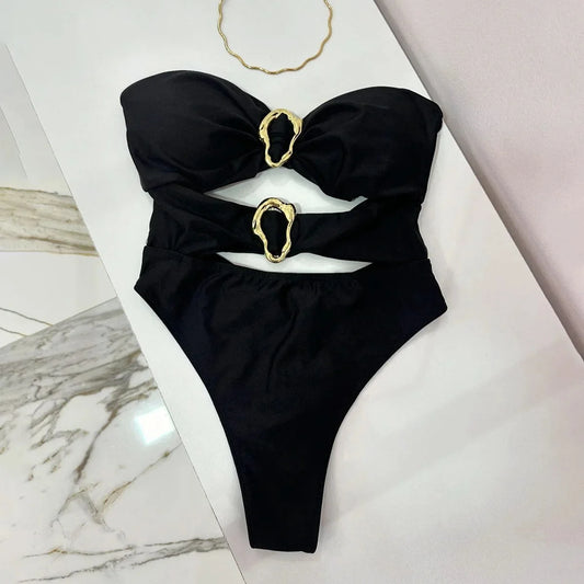 Monokini ze złotym detalem