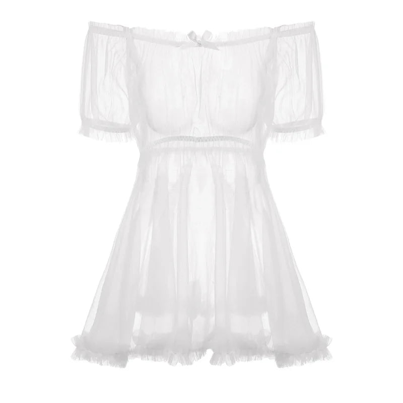 Przezroczysta koszula nocna z falbankami