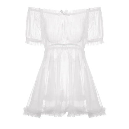 Przezroczysta koszula nocna z falbankami